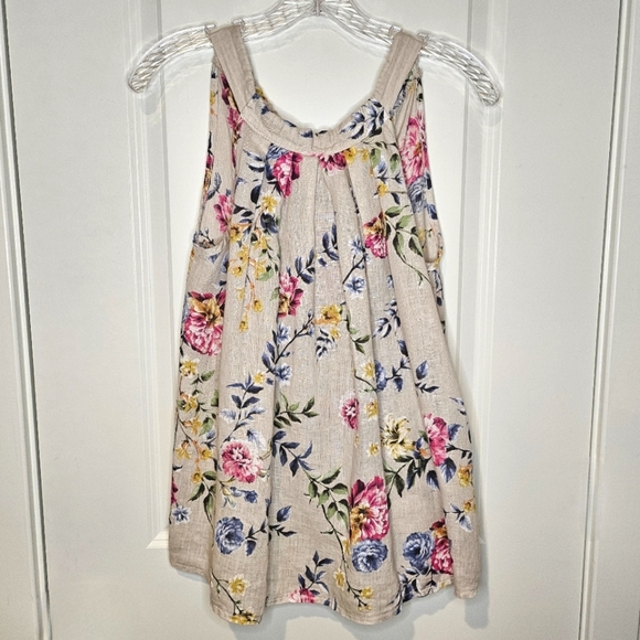 Made in Italy 100% Linen Floral Halter Top Tie Back Boho Cottagecore S Loose Fit - Picture 3 of 11